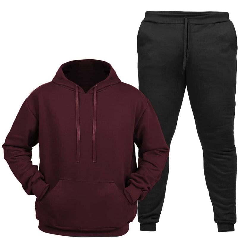 Kit Moletom Conjunto Canguru + Calça Flanelado Unissex Com Capuz Algodão Liso Sem Estampa