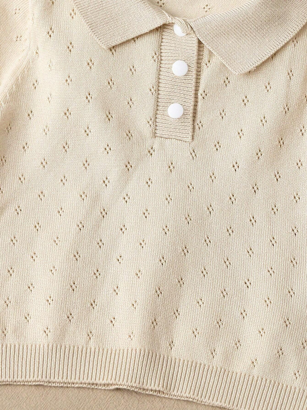 SHEIN Baby Camiseta Polo de Tricô Pointelle Bege para Bebês