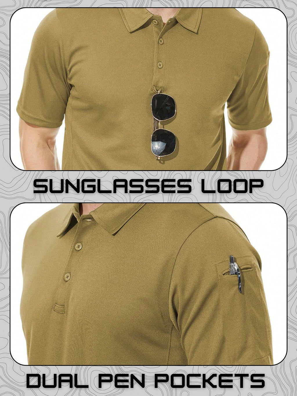 Speed mate Camisa Polo Golfe Masculina Secagem Rápida Cáqui