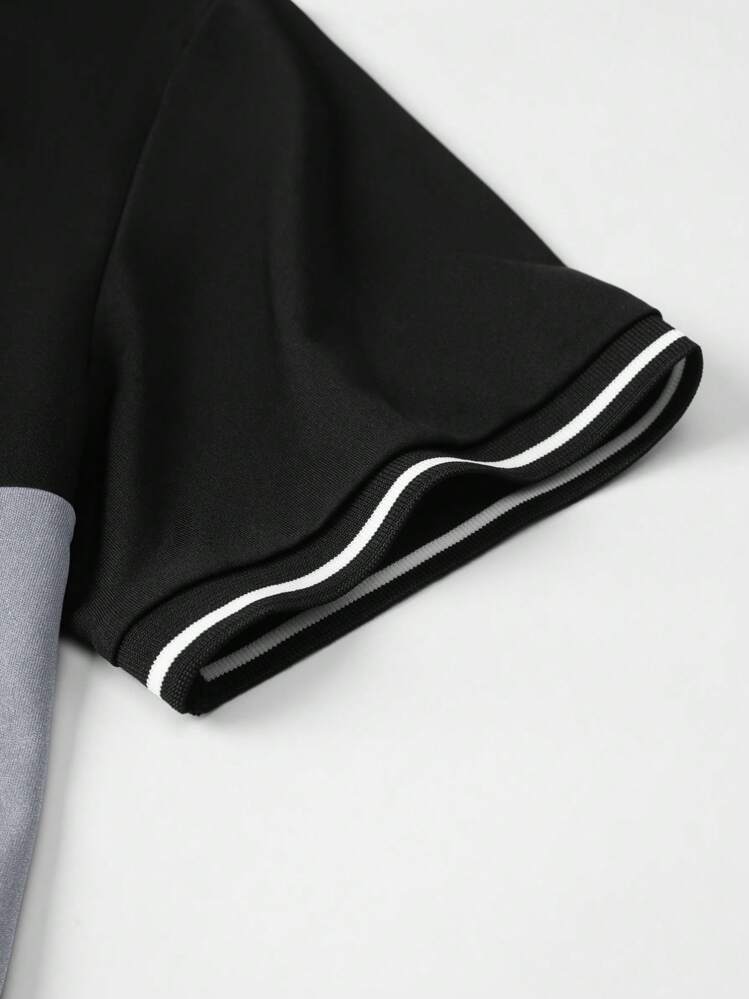 Shein Camisa Polo Masculina Esportiva Listrada com Detalhe Contraste