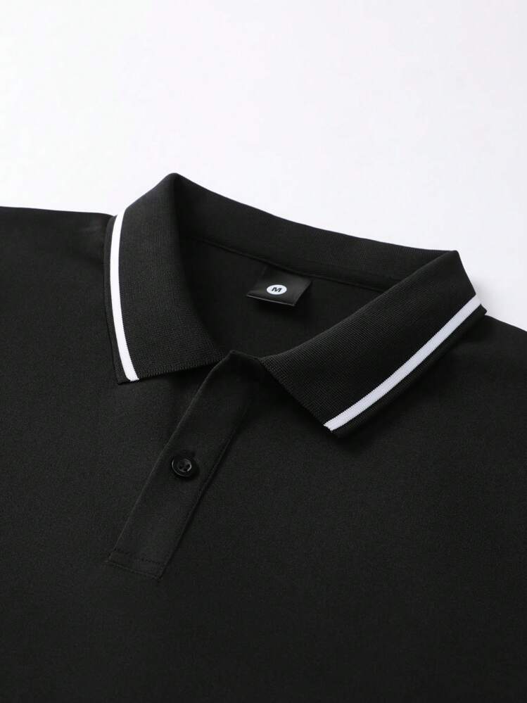 Shein Camisa Polo Masculina Esportiva Listrada com Detalhe Contraste