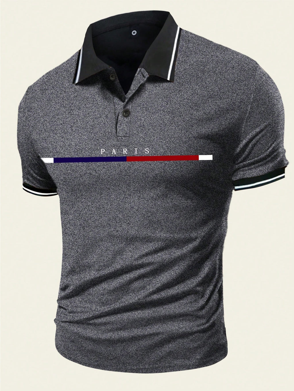 Shein Camisa Polo Esportiva Masculina Listrada Estampa Paris