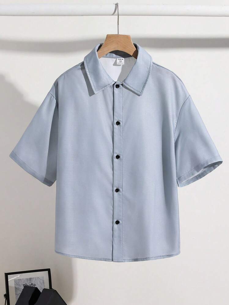 SHEIN Camisa Polo Tween Boys Estampa Gráfica Oversized Cinza
