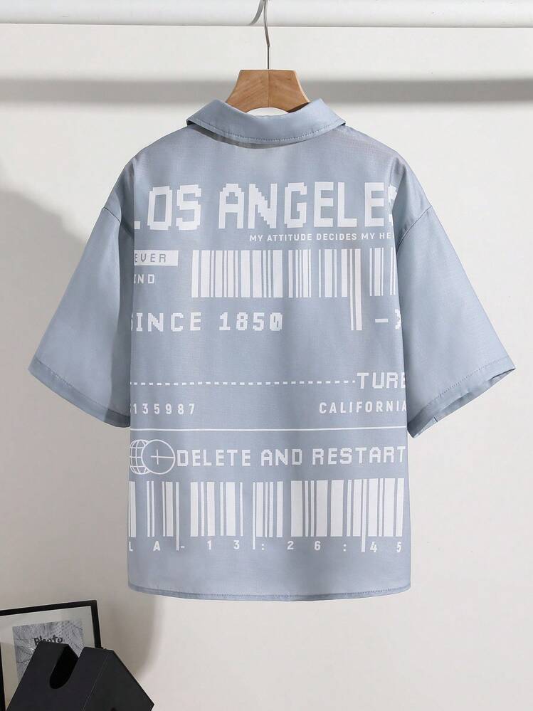 SHEIN Camisa Polo Tween Boys Estampa Gráfica Oversized Cinza
