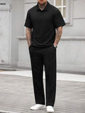 Manfinity CasualCool Conjunto Polo e Calça Textura de Malha Preto