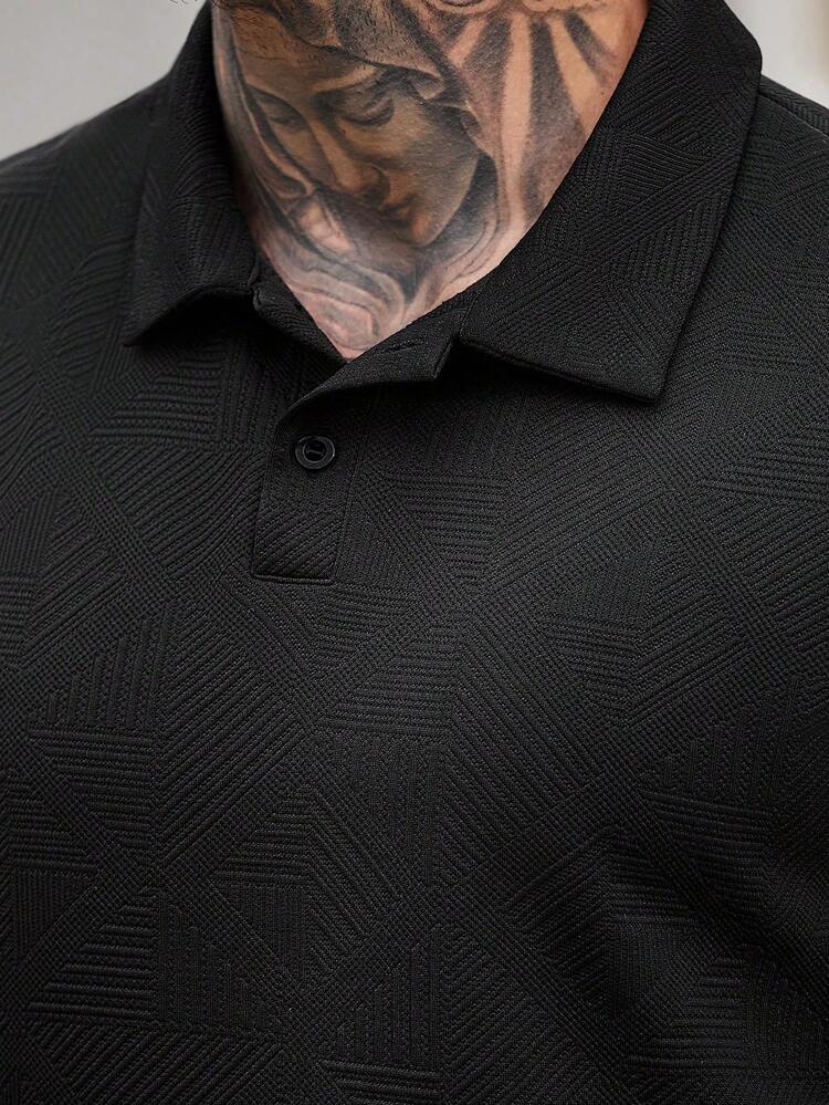 Manfinity CasualCool Conjunto Polo e Calça Textura de Malha Preto