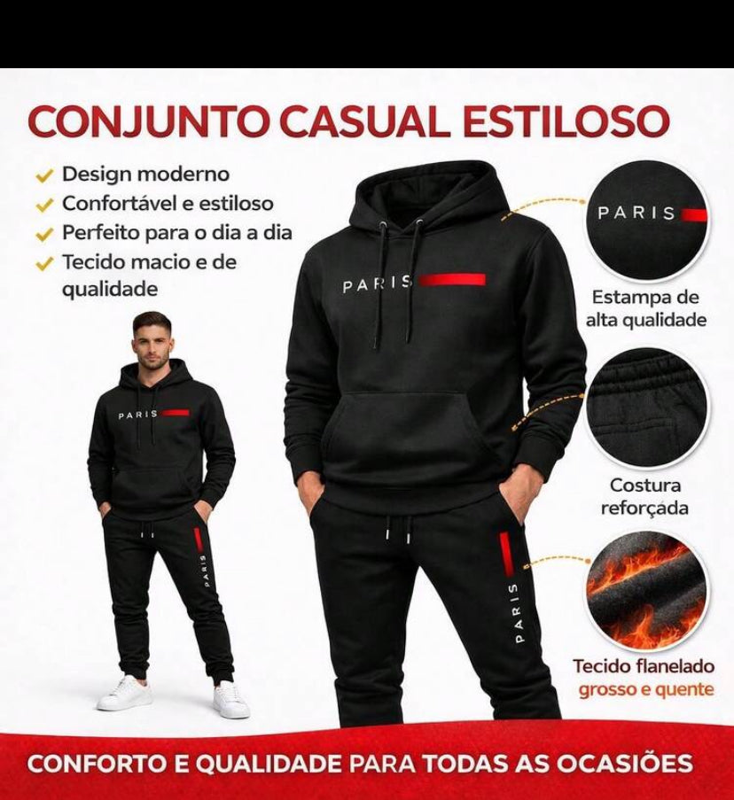 Conjunto Blusa Moletom Canguru Masculino + Calça de Abrigo Frio