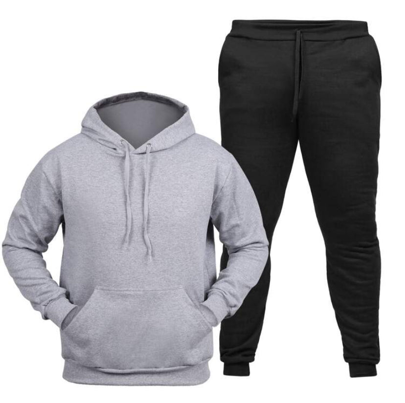 Kit Moletom Conjunto Canguru + Calça Flanelado Unissex Com Capuz Algodão Liso Sem Estampa