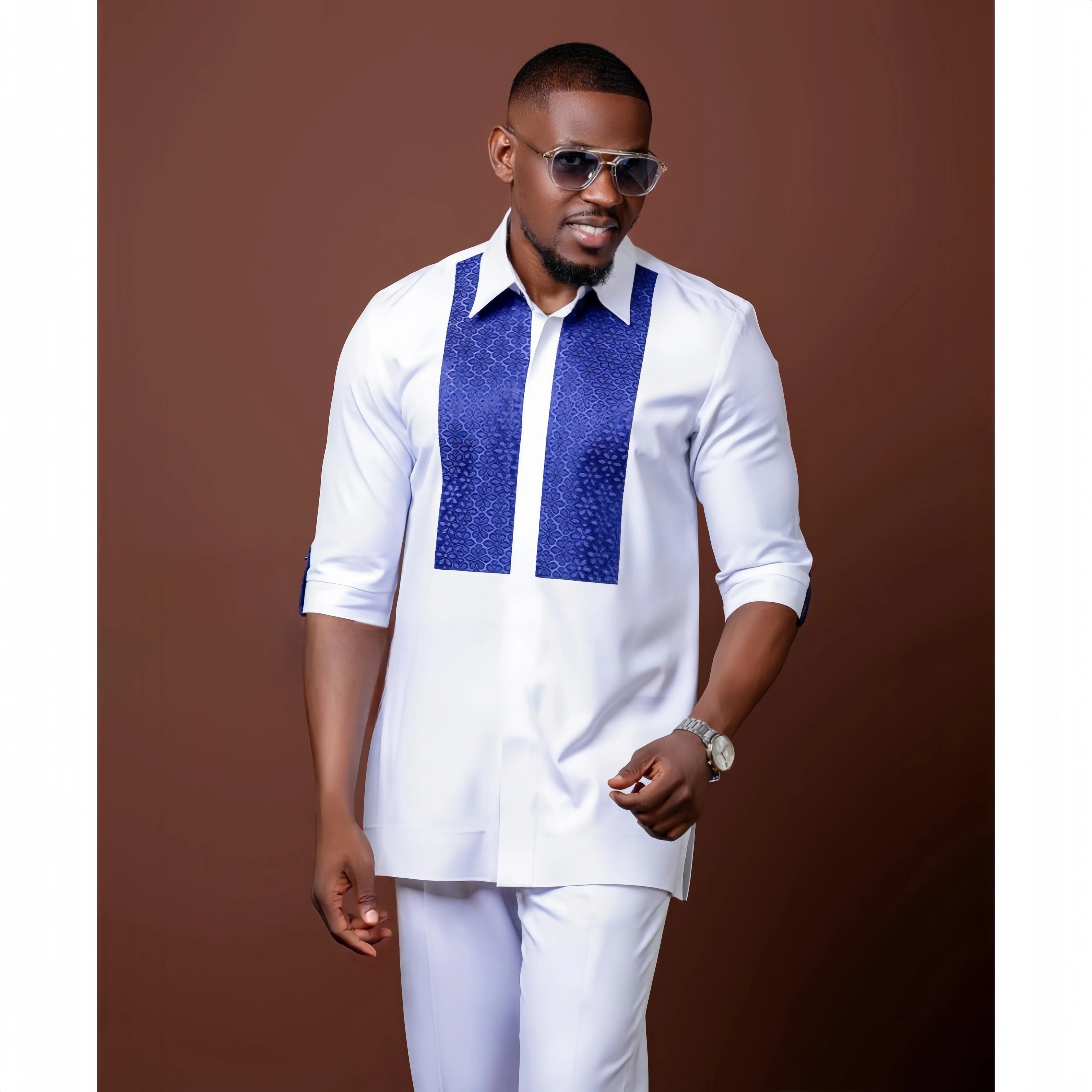 Conjunto Masculino Africano Tradicional Caftan Casual Loose Wedding 2 Peças