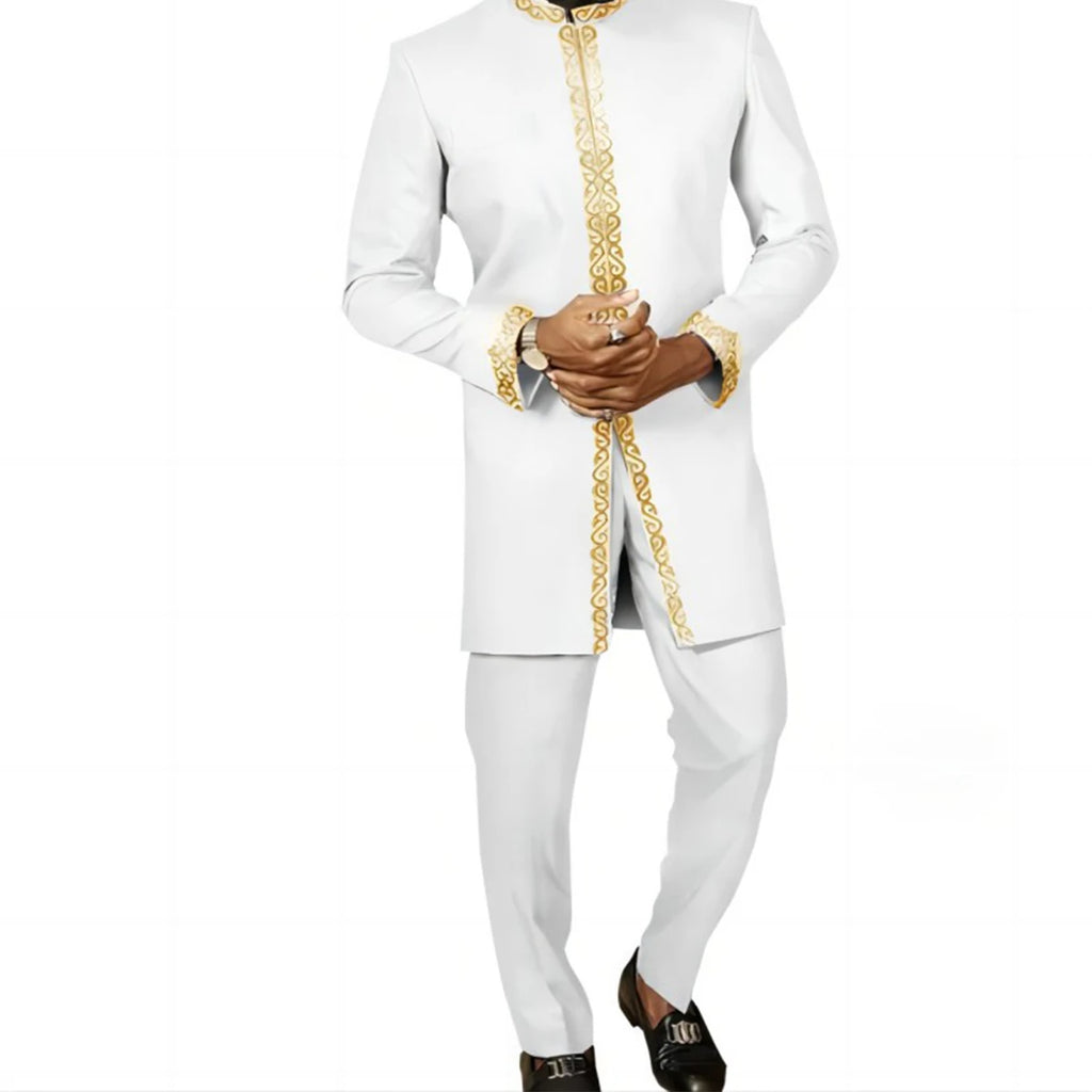 Conjunto Masculino Africano Tradicional Caftan Casual Loose Wedding 2 Peças