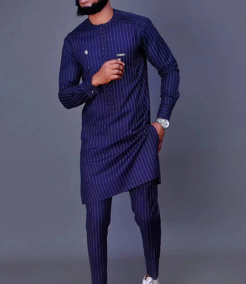 Conjunto Masculino Africano Tradicional Caftan Casual Loose Wedding 2 Peças