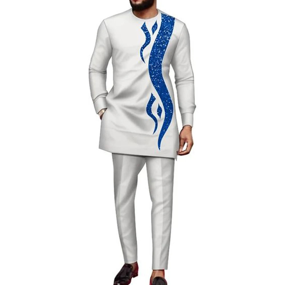 Conjunto Masculino Africano Tradicional Caftan Casual Loose Wedding 2 Peças