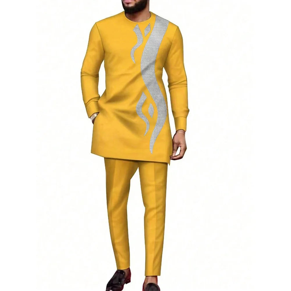 Conjunto Masculino Africano Tradicional Caftan Casual Loose Wedding 2 Peças