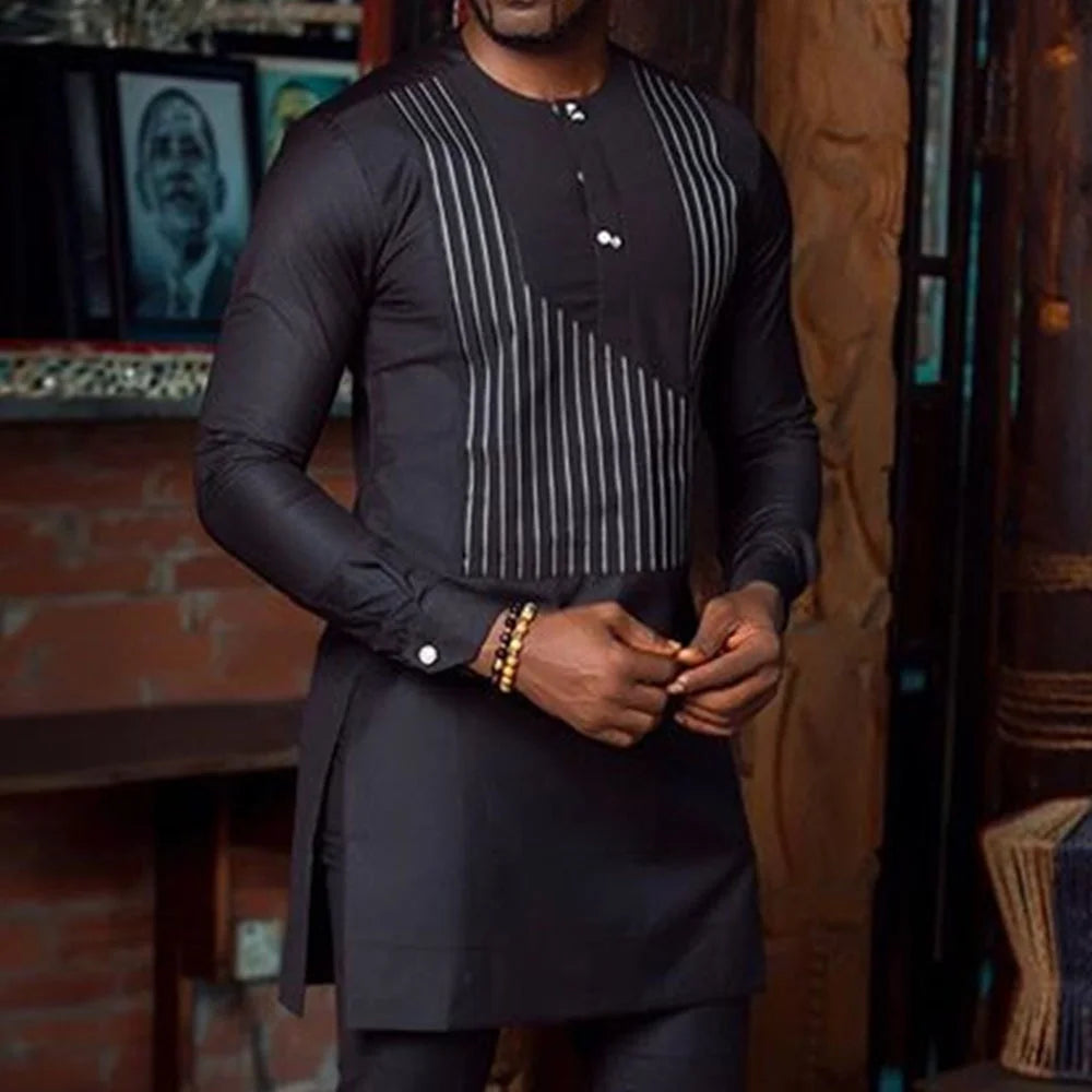 Conjunto Masculino Africano Tradicional Caftan Casual Loose Wedding 2 Peças