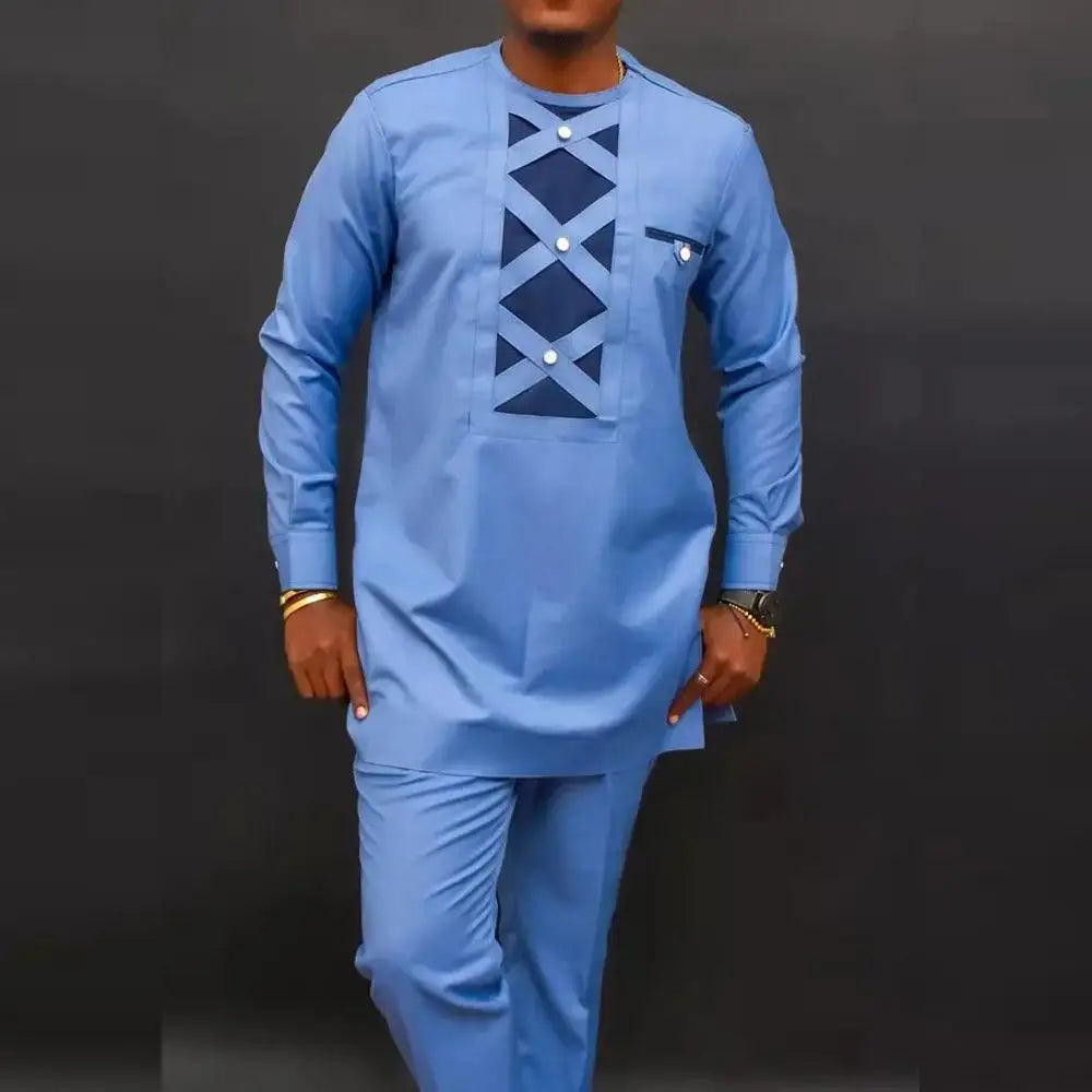 Conjunto Masculino Africano Tradicional Caftan Casual Loose Wedding 2 Peças