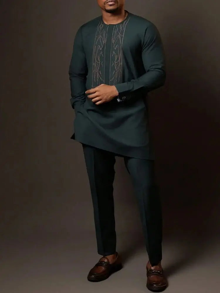 Conjunto Masculino Africano Tradicional Caftan Casual Loose Wedding 2 Peças