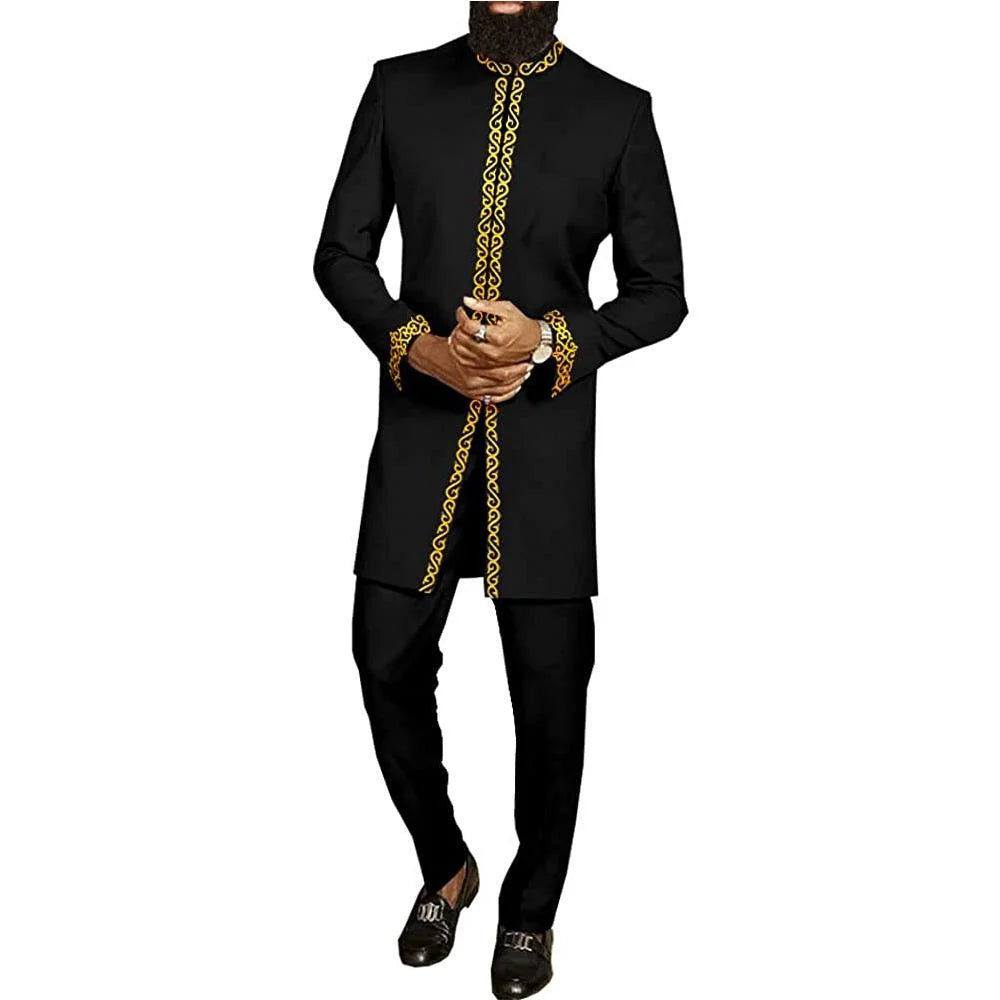 Conjunto Masculino Africano Tradicional Caftan Casual Loose Wedding 2 Peças