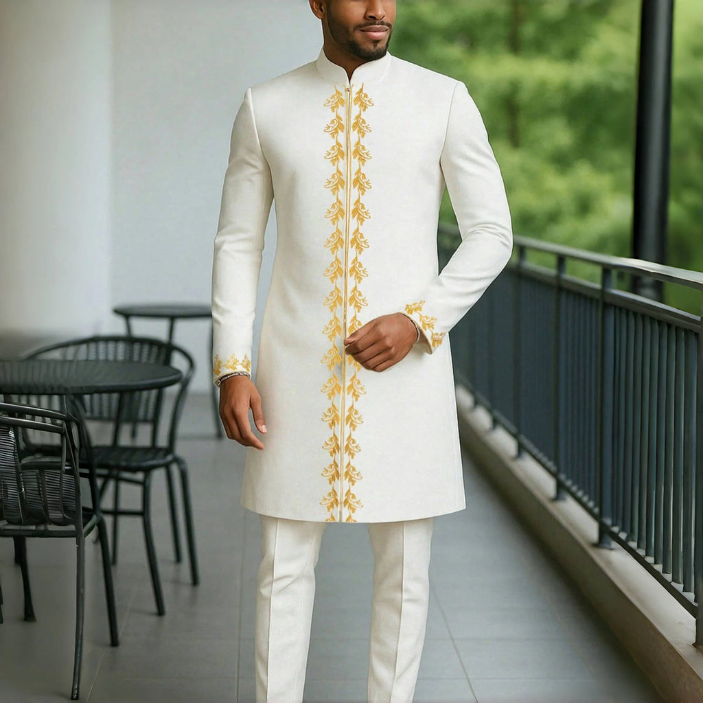Conjunto Masculino Africano Tradicional Caftan Casual Loose Wedding 2 Peças