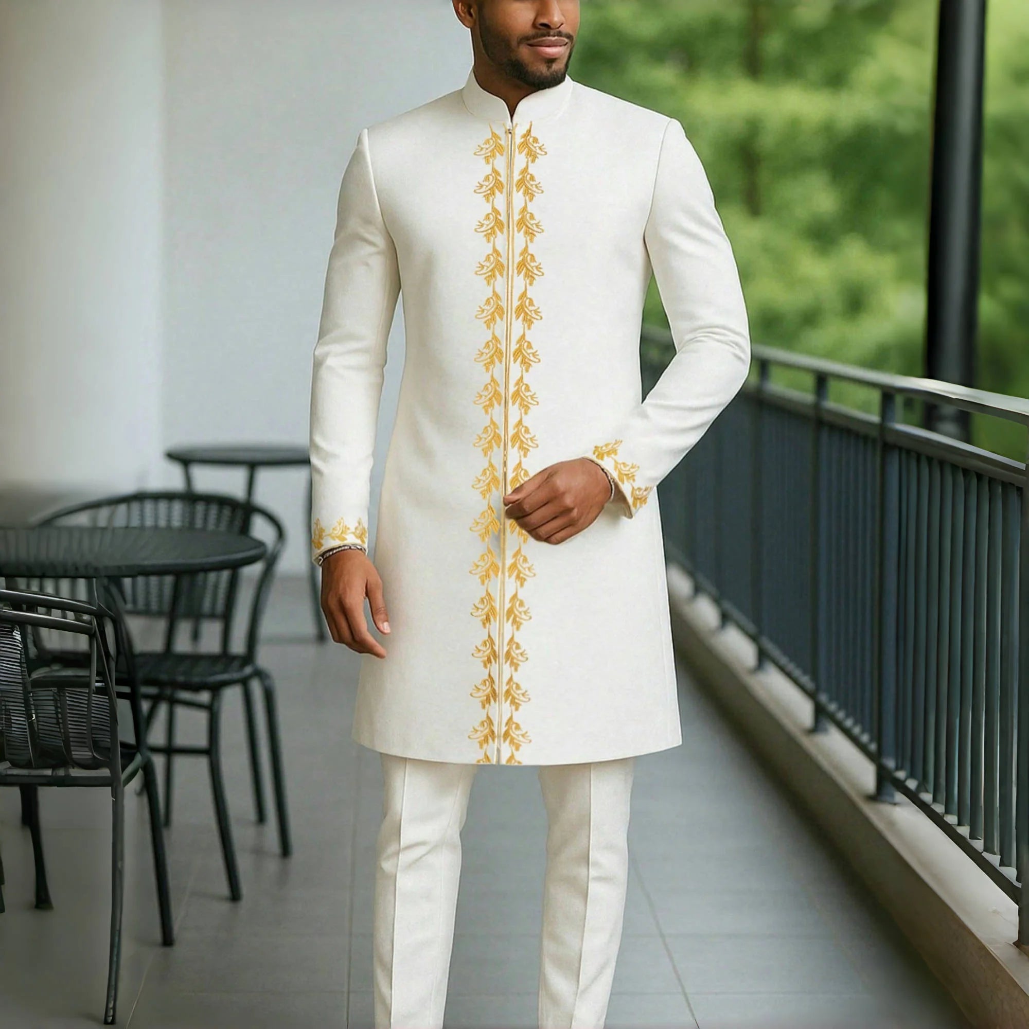 Conjunto Masculino Africano Tradicional Caftan Casual Loose Wedding 2 Peças