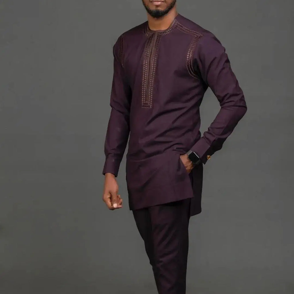 Conjunto Masculino Africano Tradicional Caftan Casual Loose Wedding 2 Peças