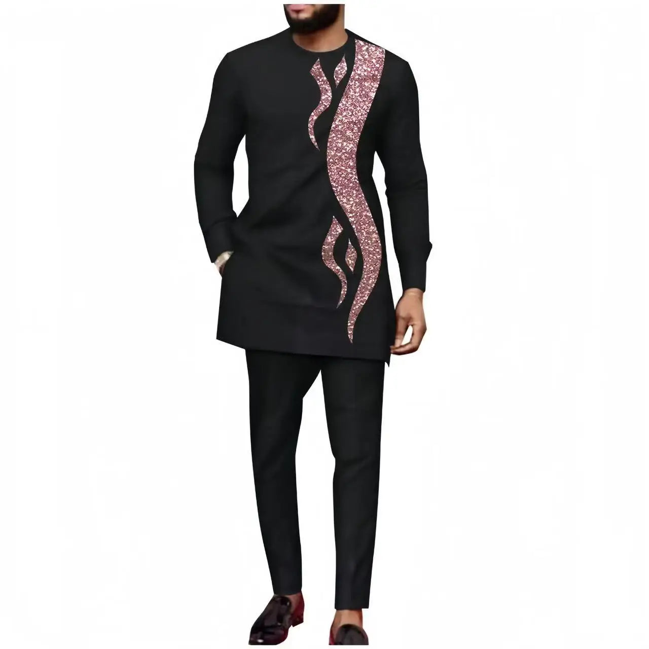 Conjunto Masculino Africano Tradicional Caftan Casual Loose Wedding 2 Peças