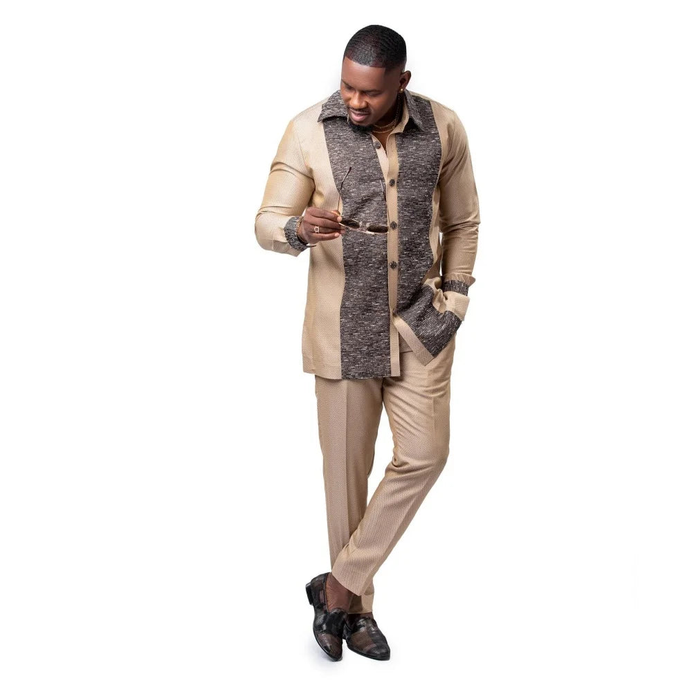 Conjunto Masculino Africano Tradicional Caftan Casual Loose Wedding 2 Peças