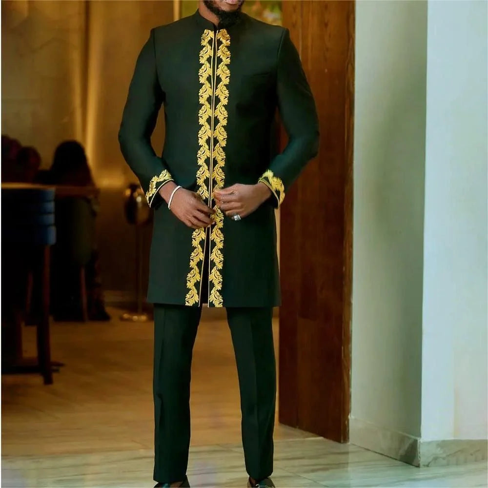 Conjunto Masculino Africano Tradicional Caftan Casual Loose Wedding 2 Peças