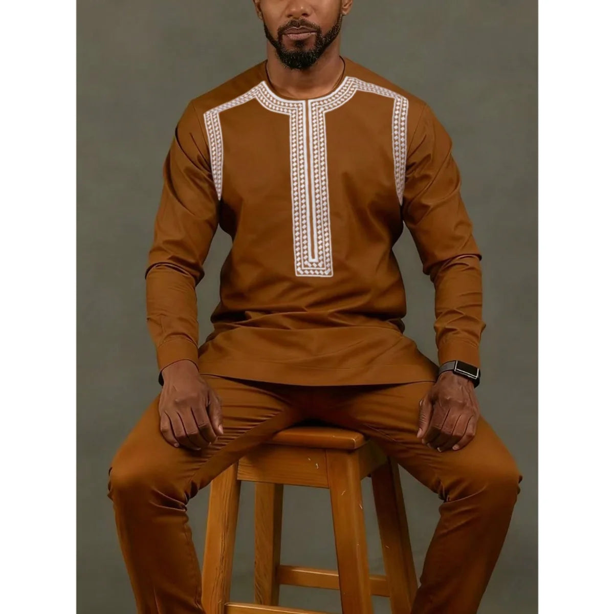 Conjunto Masculino Africano Tradicional Caftan Casual Loose Wedding 2 Peças